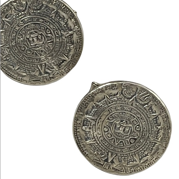 Vintage sterling silver 925 Mayan Aztec Calendar cuff links cufflinks - Picture 8 of 10